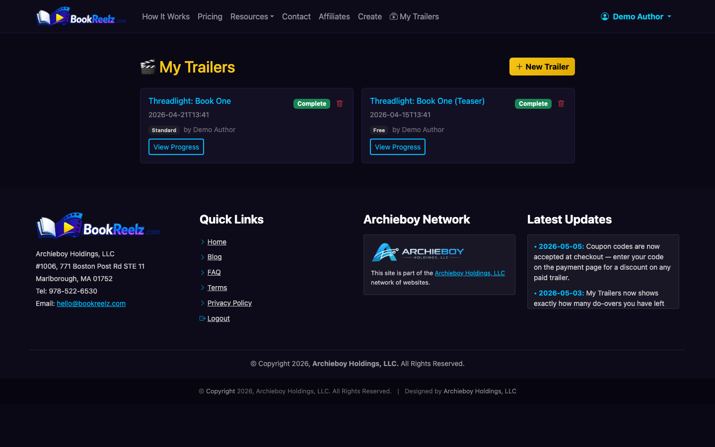 Track processing status and find download links from your trailer dashboard.